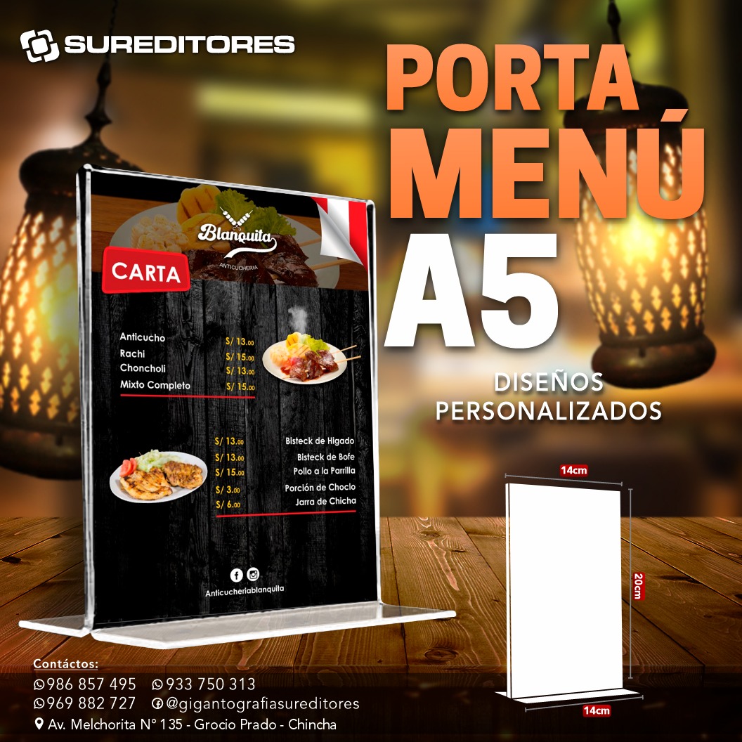 PORTA MENÚ ACRILICO